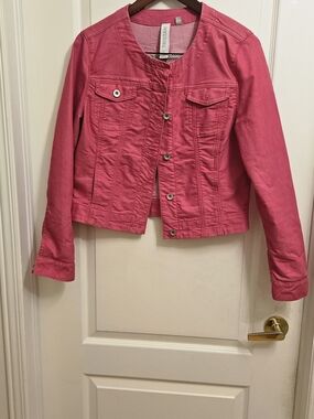 Tristan Pink Collarless Denim Jacket